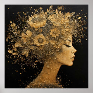 Elegante goldene Kunst eines Frauenprofils Poster