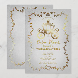 Elegante goldene Kutsche weiße Storybook-Baby-Part Einladung
