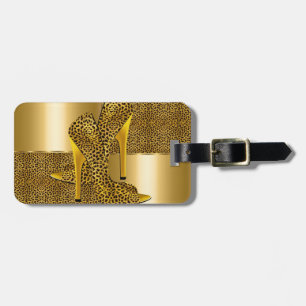 Elegante goldene Leoparden-Hochhackenschuhe Tier Gepäckanhänger