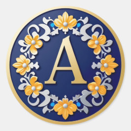Elegante Goldene Letter A Medaille mit floralem Kr Runder Aufkleber