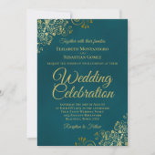 Elegante goldene Locken auf teal QR-Code-Hochzeit Einladung (Vorderseite)