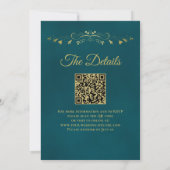 Elegante goldene Locken auf teal QR-Code-Hochzeit Einladung (Rückseite)