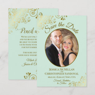 Elegante Goldene Locken & Foto Neo-Minzgrüne Hochz Save The Date