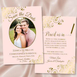 Elegante goldene Locken Oval Foto Rosé Hochzeit Save The Date