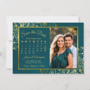 Elegante goldene Locken Türkis Kalender & Foto Hoc Save The Date