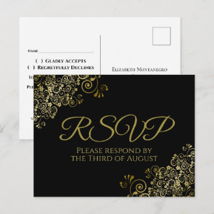 Elegante goldene Locken und Schwünge auf schwarzer Postkarte