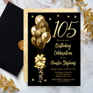 Elegante Goldene Luftballons auf Schwarz zum 105.  Einladung