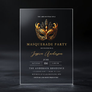 Elegante Goldene Maskenparty-Geburtstagsfeier Acryleinladungen