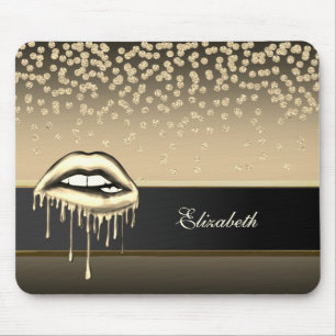 Elegante goldene metallische tropfende Lippen Diam Mousepad