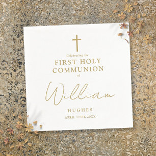 Elegante goldene minimalistische Erstkommunion Serviette