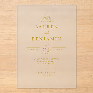 Elegante goldene minimalistische Hochzeits-Einladu Acryleinladungen