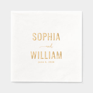 Elegante goldene minimalistische Namen Servietten Mit Folie