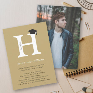 Elegante goldene Monogramm 'H' Abschlussmütze für  Einladung