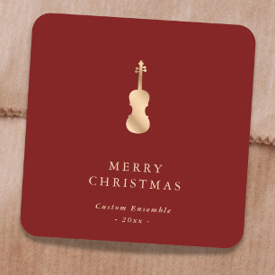 Elegante Goldene Musik Violine Weihnachten Rot Quadratischer Aufkleber