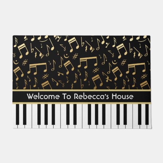 Elegante, goldene Musiknoten-Klaviertasten Fußmatte (Vorderseite)