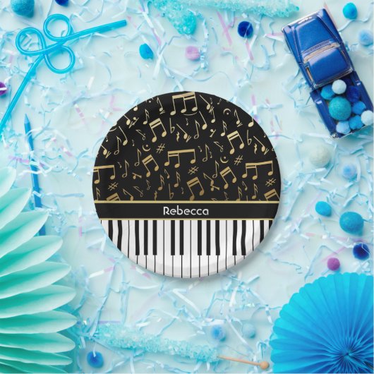 Elegante, goldene Musiknoten-Klaviertasten Pappteller (Party)