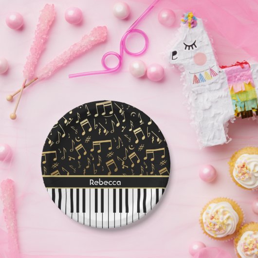 Elegante, goldene Musiknoten-Klaviertasten Pappteller (Party)