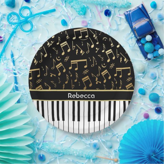 Elegante, goldene Musiknoten-Klaviertasten Pappteller (Party)