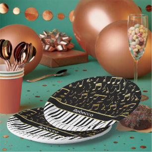 Elegante, goldene Musiknoten-Klaviertasten Pappteller