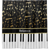 Elegante goldene Musiknotenklavierschlüssel Duschvorhang (Vorderseite)