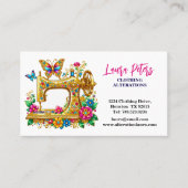 Elegante Goldene Nähmaschine mit Blume Schmetterli Visitenkarte (Vorderseite)