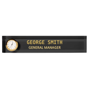 Elegante goldene Namensschild & Uhr Namensplakette