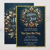 Elegante Goldene Neujahrsfeier  Einladung (Vorne/Hinten)