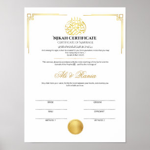 Elegante Goldene Nikah-Urkunde mit Siegel Poster