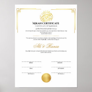 Elegante Goldene Nikah-Urkunde mit Siegel Poster