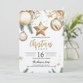 Elegante Goldene Ornamente Poinsettia Weihnachtsfe Einladung (Stehend Vorderseite)