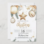 Elegante Goldene Ornamente Poinsettia Weihnachtsfe Einladung (Vorderseite)