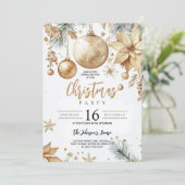 Elegante Goldene Ornamente Poinsettia Weihnachtsfe Einladung (Stehend Vorderseite)