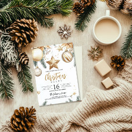 Elegante Goldene Ornamente Poinsettia Weihnachtsfe Einladung