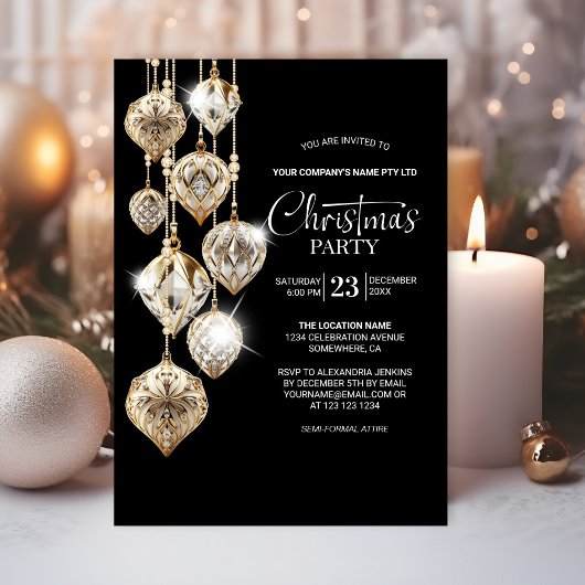 Elegante Goldene Ornamente Weihnachten Party Einla Einladung