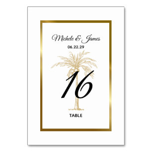 Elegante goldene Palme Tropische Hochzeit Tischnummer