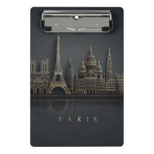 Elegante Goldene Pariser Stadtsilhouette-Illustrat Mini Klemmbrett
