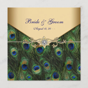 Elegante goldene Pfauen-Hochzeitseinladungen Einladung