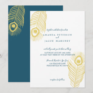 Elegante goldene Pfauen-Hochzeitseinladungen Einladung
