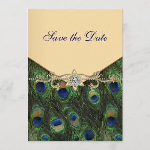 Elegante goldene Pfauen-Hochzeitseinladungen Save The Date
