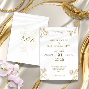 Elegante goldene Pfingstrosen-Hochzeitseinladung Einladung
