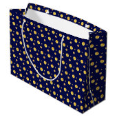 Elegante goldene Polka-Punkte auf marineblau Große Geschenktüte (Rückseite Schrägansicht)