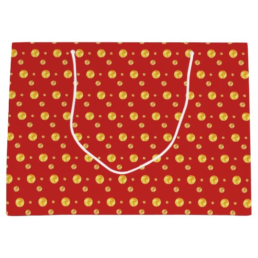 Elegante goldene Polka Punkte auf rot Große Geschenktüte (Vorderseite)