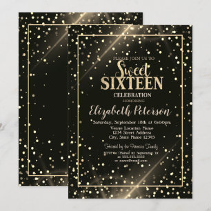 Elegante goldene Polka-Punkte, Black Sweet 16 Einladung
