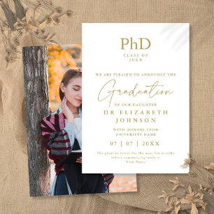 Elegante goldene Promotionsurkunde mit Foto Einladung