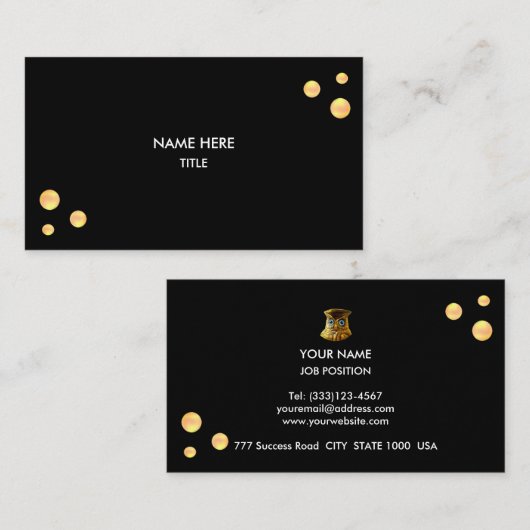 Elegante goldene Punkte auf schwarz Visitenkarte (Vorne/Hinten)