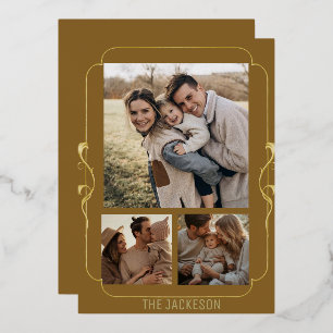 Elegante goldene Rahmen-Familienfoto-Feiertagskart Folien Feiertagskarte
