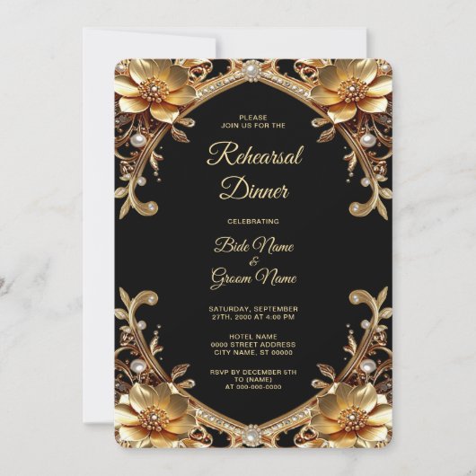 Elegante goldene Rahmenprobe-Dinner Einladung (Vorderseite)