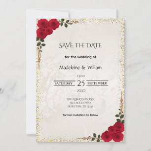 Elegante goldene romantische Rote Rosen Hochzeit Save The Date
