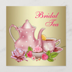 Elegante goldene rosa Hochzeits-Teaparty Einladung