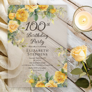 Elegante Goldene Rose 100. Geburtstags-Einladung Acryleinladungen